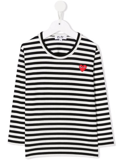 Comme Des Garçons Play Kids White & Black Heart Patch Long Sleeve T-shirt In Black