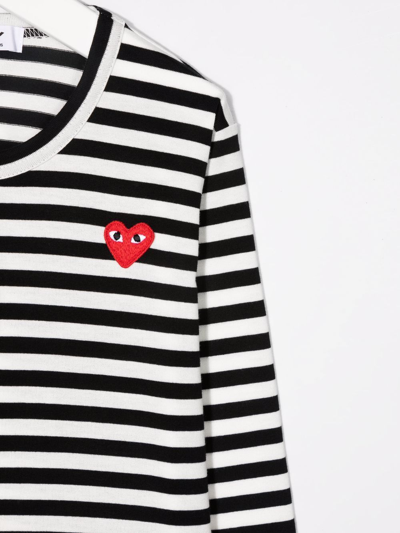 Comme Des Garçons Play Kids White & Black Heart Patch Long Sleeve T-shirt In Black