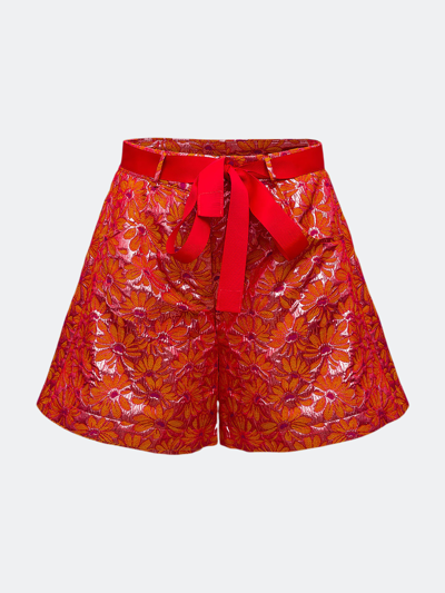 Shop Andreeva Red Jacquard Shorts