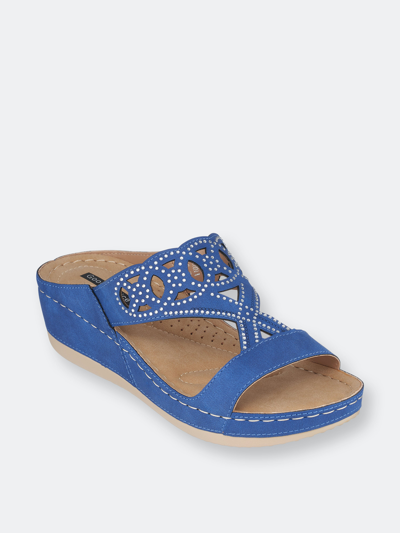 Shop Gc Shoes Ganni Blue Wedge Sandals