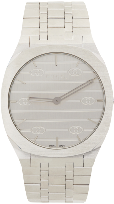 Shop Gucci Silver Steel 25h Watch In 1108 Grey