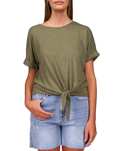 Shop Sanctuary All Day Tie-hem Cuffed T-shirt In Trail Green