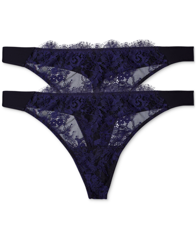 Shop Skarlett Blue Women's 2-pk. Entice Lingerie Thong Underwear 371143 In Black/midnight