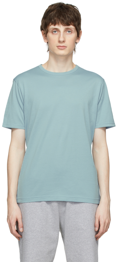 Shop Sunspel Blue Cotton T-shirt In Blue Mist