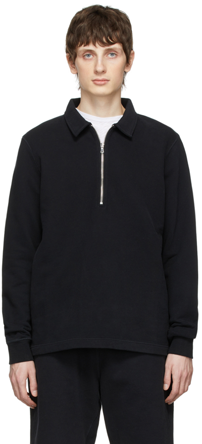 Shop Sunspel Navy Cotton Sweatshirt In Black