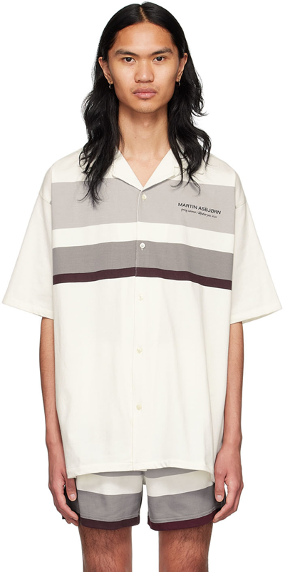 Shop Martin Asbjørn Off-white Ryder Short Sleeve Shirt In Pumice Grey Stripes