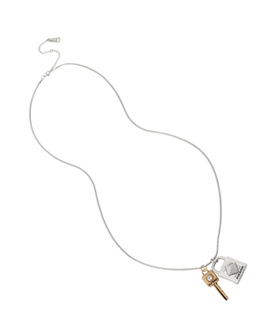 Shop Steve Madden Padlock Key Pendant Long Necklace In Crystal