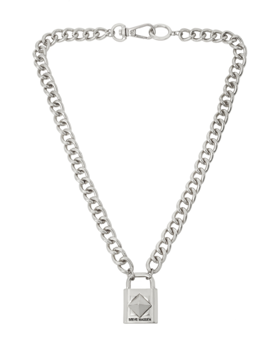 Shop Steve Madden Padlock Pendant Necklace In Silver-tone