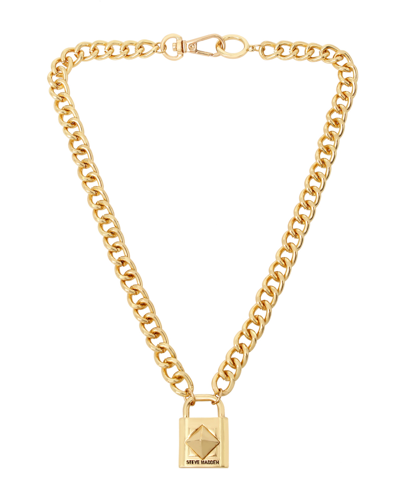 Shop Steve Madden Padlock Pendant Necklace In Gold-tone