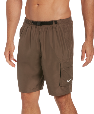 Shop Nike Men's Swim Belted Packable Volley Shorts In Ironstone