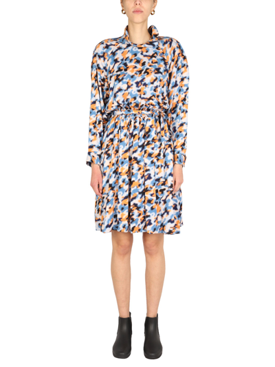 Kenzo Abstract-print Drawstring-waist Midi Dress In Multicolour