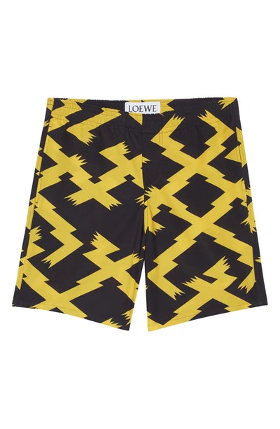 Shop Loewe Geometric Print Shorts In Black/ Yellow