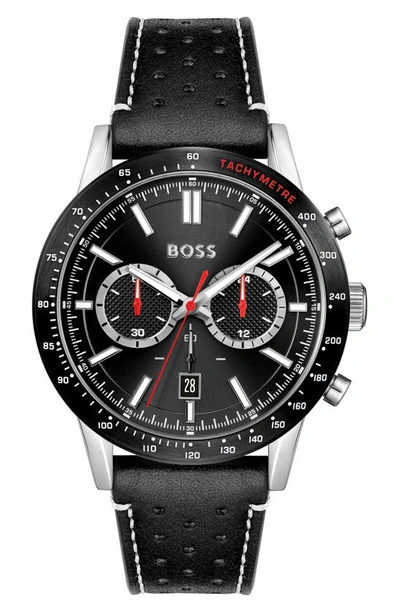 Shop Hugo Boss Allure Chronograph Leather Strap Watch, 44mm X 11.4mm In Black