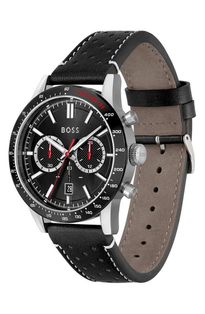 Shop Hugo Boss Allure Chronograph Leather Strap Watch, 44mm X 11.4mm In Black