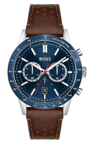 Shop Hugo Boss Allure Chronograph Leather Strap Watch, 44mm X 11.4mm In Brown