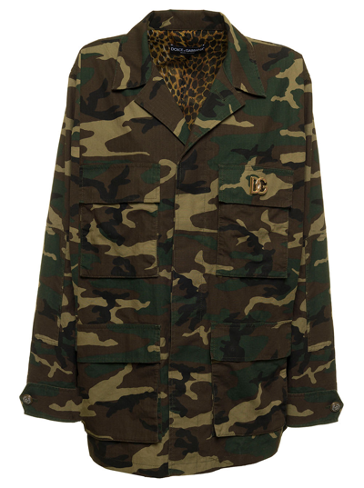 Shop Dolce & Gabbana Womans Camouflage Cotton Jacket In Green