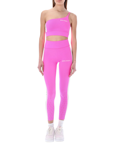 Shop Palm Angels Track One Shoulder Top In Fucsia