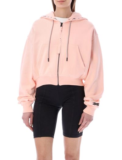 Shop Victoria Beckham Zipped Hoodie In Coral Rose