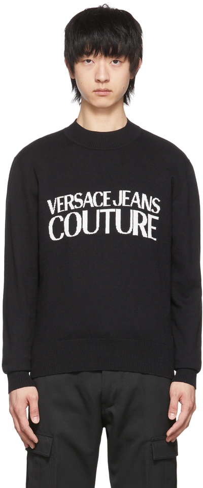 Shop Versace Jeans Couture Black Cotton Sweater In Ez85 Black + White