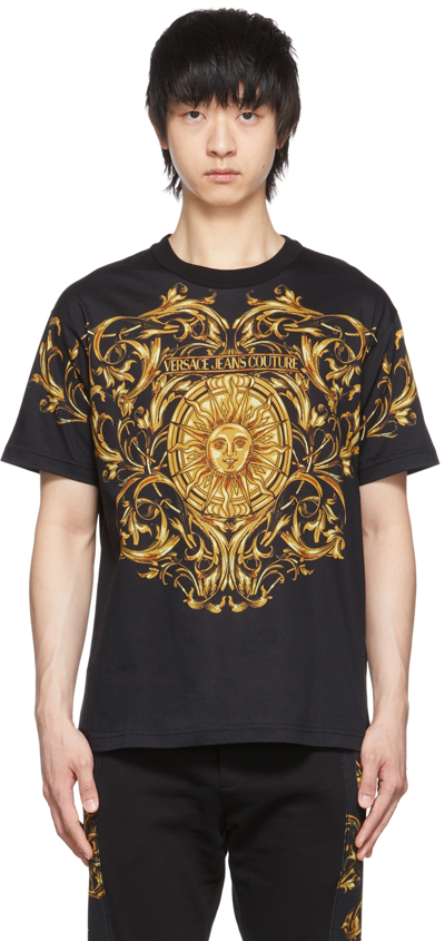 Shop Versace Jeans Couture Black Cotton T-shirt In Eg89 Black + Gold