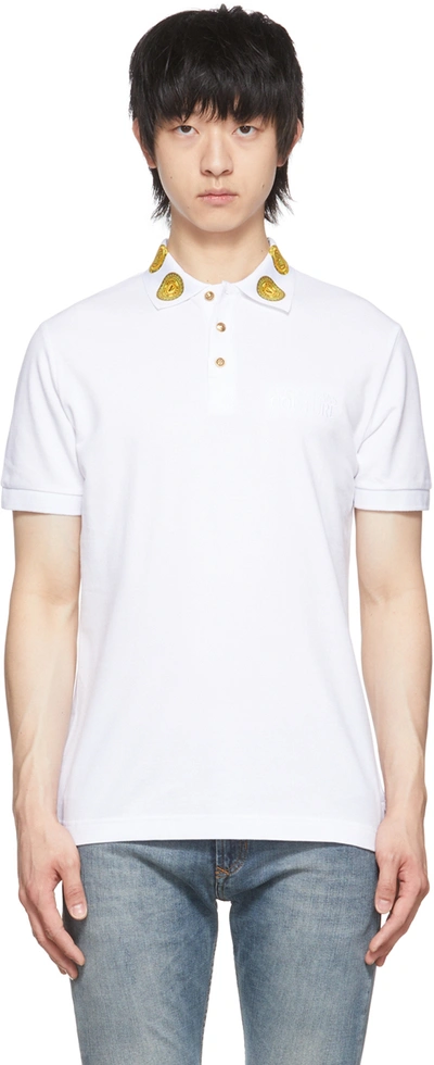Shop Versace Jeans Couture White Cotton Polo In E003 White