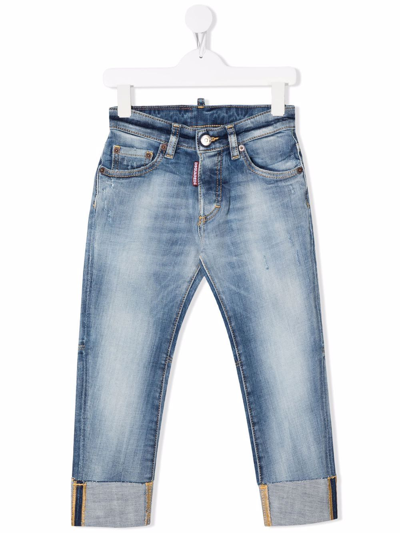 Shop Dsquared2 Kids Slim Fit Jeans In Medium Blue Denim