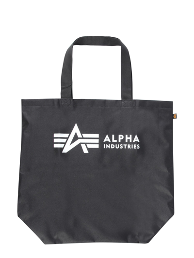 Shop Alpha Industries Logo Shopper Bag In Nero