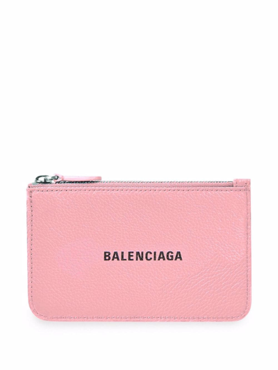 Shop Balenciaga Logo-print Leather Cardholder In Pink