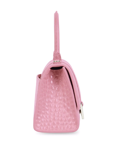 Shop Balenciaga Hourglass Crocodile-embossed Shoulder Bag In Pink
