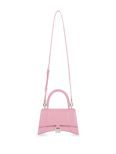 Shop Balenciaga Hourglass Crocodile-embossed Shoulder Bag In Pink