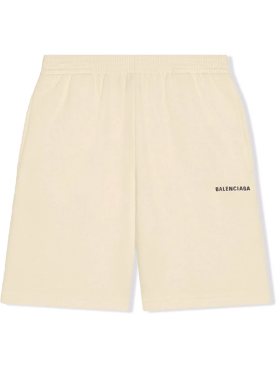 Shop Balenciaga Logo-print Cotton Track Shorts In Neutrals