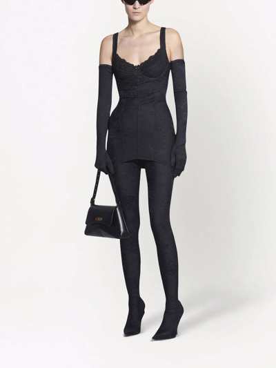 Shop Balenciaga Floral Jacquard Lingerie Minidress In Black