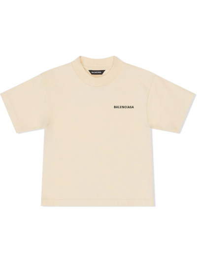 Shop Balenciaga Logo-print Cotton T-shirt In Neutrals