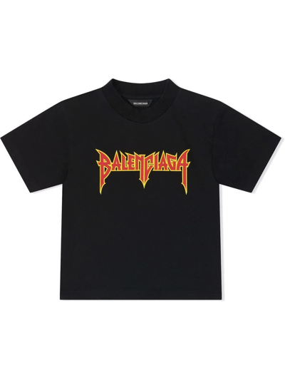 Shop Balenciaga Metal Logo-print Cotton T-shirt In Washed Black