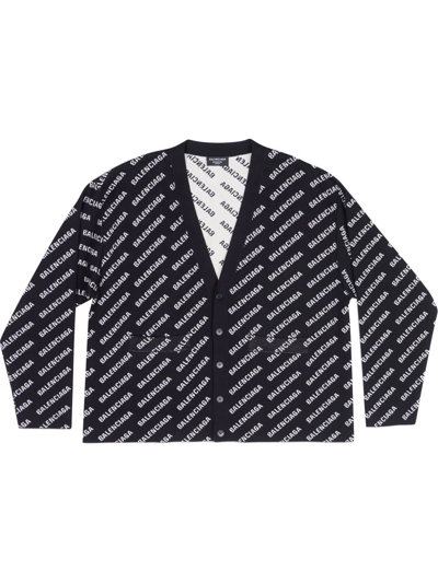 Shop Balenciaga Mini All-over Logo Print Cardigan In Black