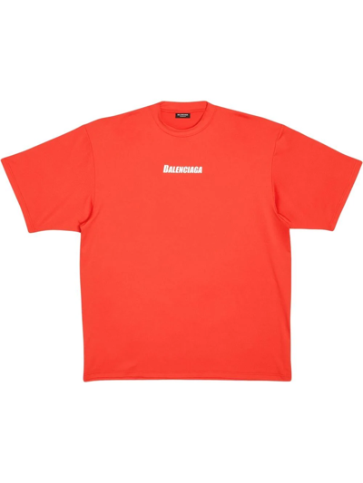 Shop Balenciaga Swim Oversized Logo T-shirt In Red