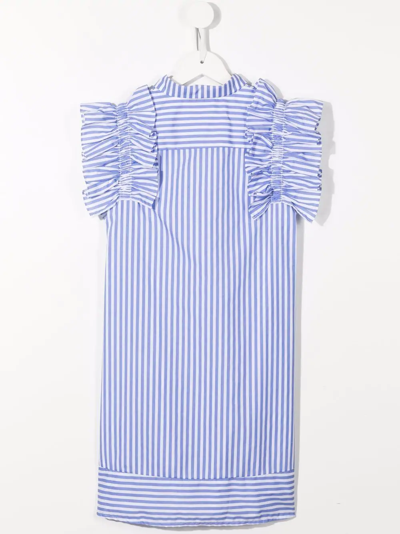 Shop Msgm Stripe-print Shirt Dress In Blue