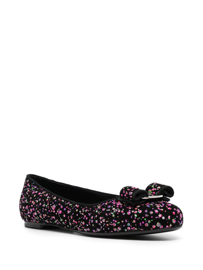 Ferragamo Varina Dot Suede Ballerina Flats In Black