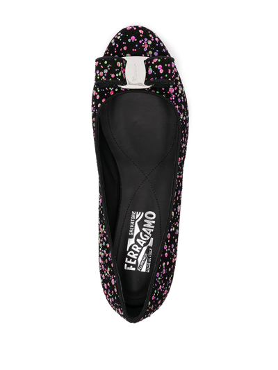Ferragamo Varina Dot Suede Ballerina Flats In Black