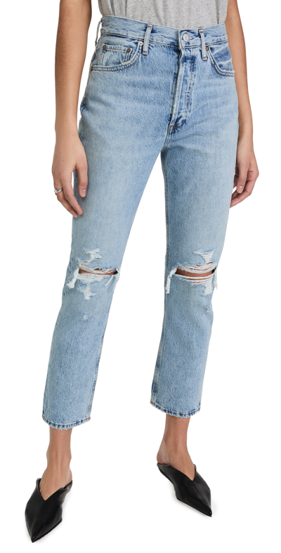 Shop Agolde Riley Distressed Crop Jeans Blitz