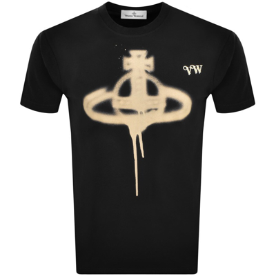 Shop Vivienne Westwood Spray Orb Logo T Shirt Black