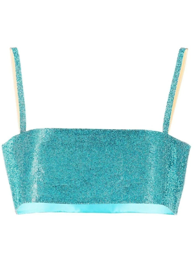 Shop Nué Aquamarine Blue Crystal Embellished Charlotte Cropped Top