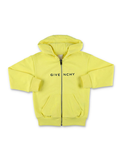 Shop Givenchy Kids Logo Printed Zip Up Hoodie In Yellow