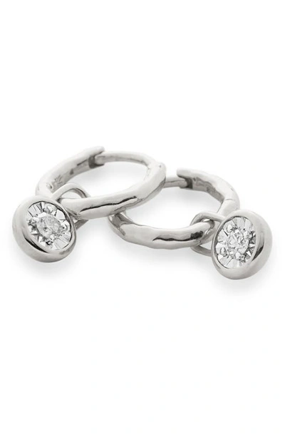 Shop Monica Vinader Diamond Essential Huggie Earrings In Silver