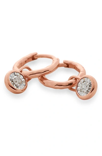 Shop Monica Vinader Diamond Essential Huggie Earrings In Rose Gold
