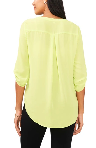Chaus Split Neck Blouse In Lime Green