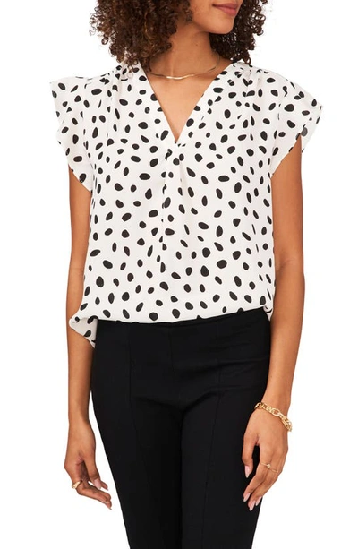 Shop Chaus Print Flutter Sleeve Blouse In White/ Black