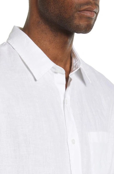 Shop Vince Classic Fit Short Sleeve Linen Shirt In Optic White