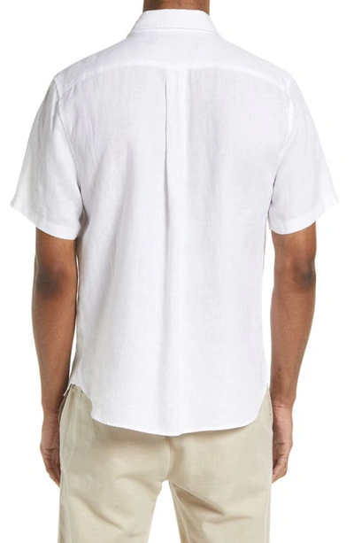 Shop Vince Classic Fit Short Sleeve Linen Shirt In Optic White