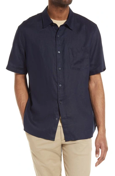 Shop Vince Classic Fit Short Sleeve Linen Shirt In Coastal